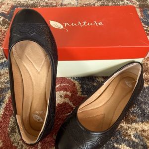 Nurture black leather flats. Size 6.